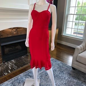Red Strapless Midi Bandage Dress